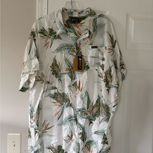 Bali Men's Leaf Print Casual Shirt - White and Green